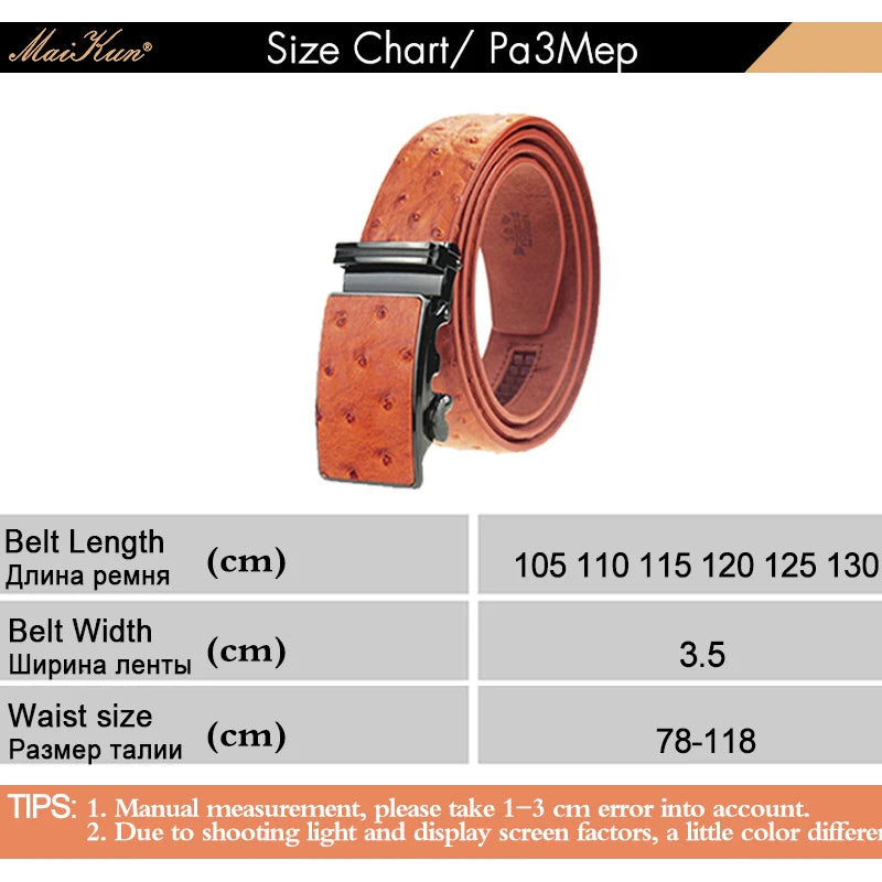 Maikun – Ceinture en cuir de luxe pour hommes, design Original, Grain d'autruche, automatique, avec boucle