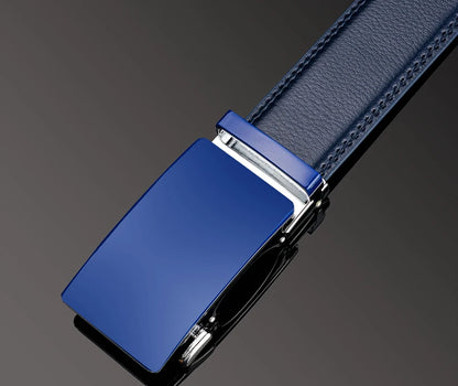 Plyesxale-Ceinture en cuir véritable pour homme, ceinture habillée à cliquet, haute qualité, automatique, bleu, rouge, marron clair, environnement B36