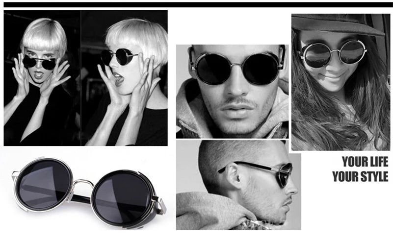 Lunettes de soleil Steampunk rétro pour hommes et femmes, rondes en métal ShiPublishSun, marque de créateur, lunettes de mode, lentille miroir UV400