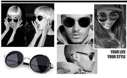 Lunettes de soleil Steampunk rétro pour hommes et femmes, rondes en métal ShiPublishSun, marque de créateur, lunettes de mode, lentille miroir UV400