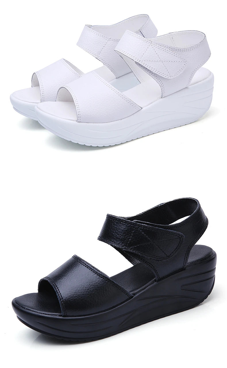 WOIZGIC-Sandales en cuir véritable pour femmes, chaussures d'été décontractées à plateforme avec boucle à crochet, AM-9018