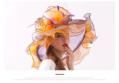 FS Organza Kentucky Derby Fascinators chapeau pour femmes dames à large bord chapeaux de soleil fleurs élégant mariage mariée église fête Fedoras