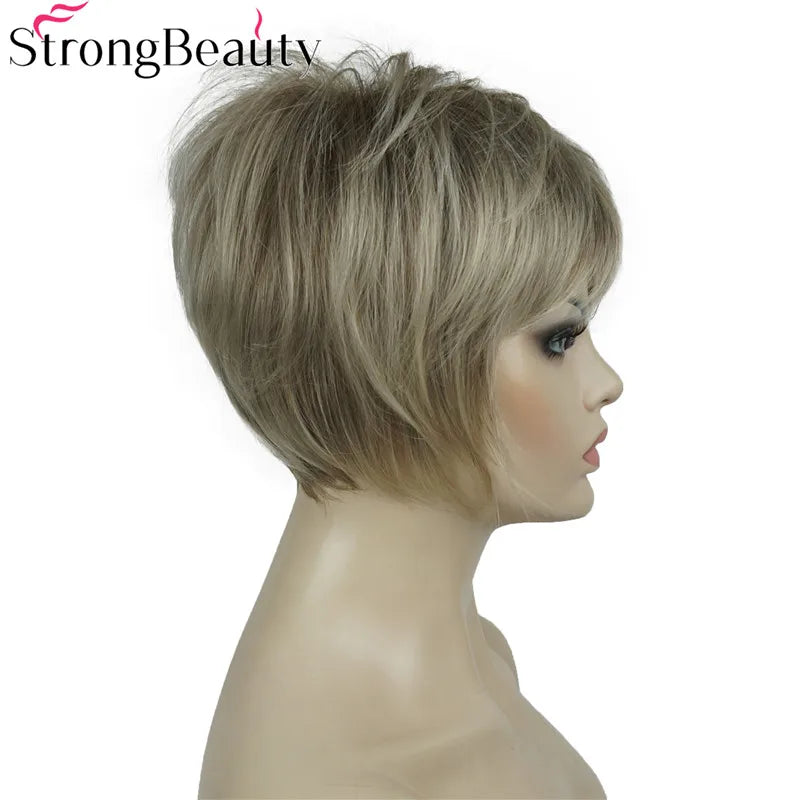 StrongBeauty-Perruques Synthétiques Courtes Droites, Cheveux Doux, Layered Shag, Ombre Blonde