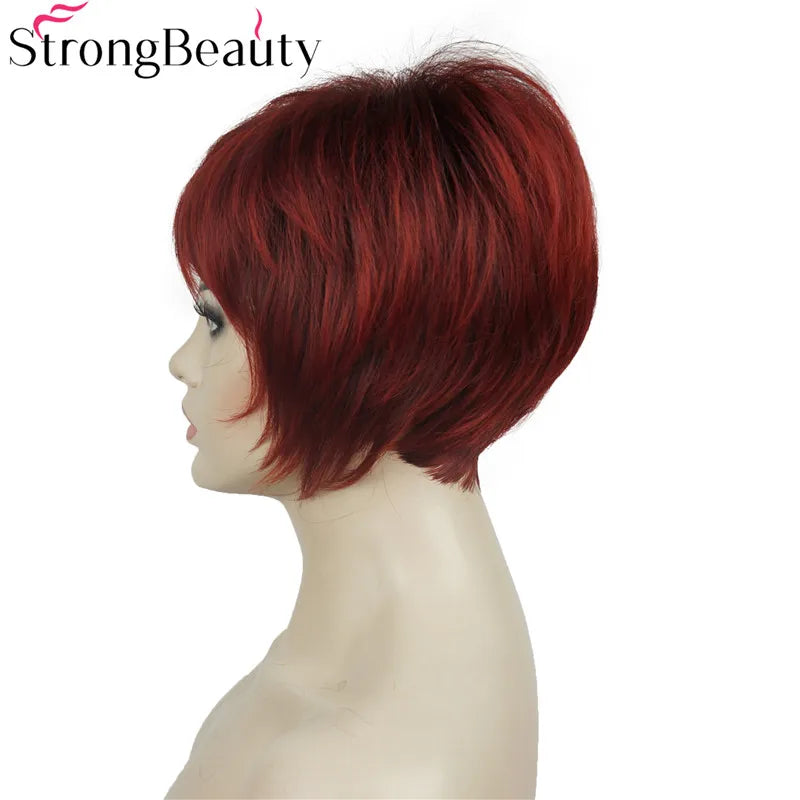StrongBeauty-Perruques Synthétiques Courtes Droites, Cheveux Doux, Layered Shag, Ombre Blonde