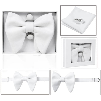 Ricnais velours grand noeud papillon hommes noeuds papillon poche carré boutons de manchette ensemble solide rouge bleu mouchoir cravate pour homme cadeau de mariage