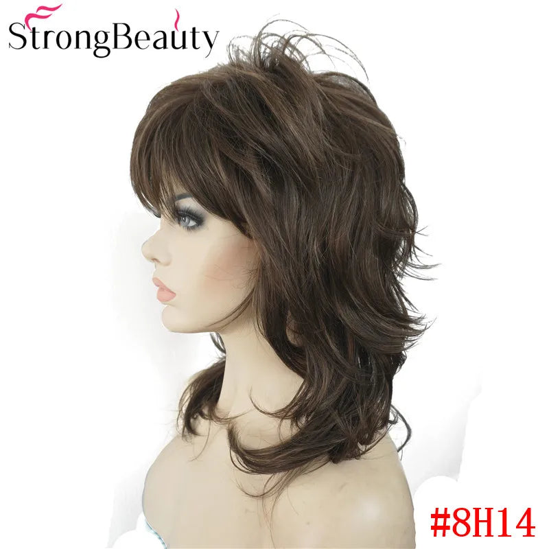 Perruque synthétique ondulée mi-longue pour femmes, cheveux naturels, sans capuchon