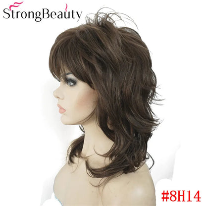 Perruque synthétique ondulée mi-longue pour femmes, cheveux naturels, sans capuchon