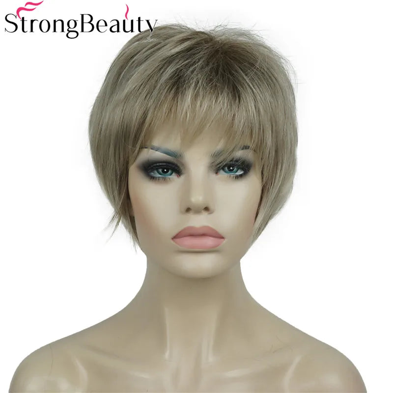 StrongBeauty-Perruques Synthétiques Courtes Droites, Cheveux Doux, Layered Shag, Ombre Blonde