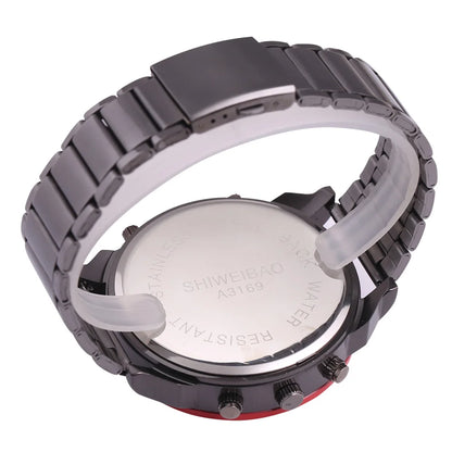 Marque grand cadran bande d'acier double affichage de l'heure hommes montres chronographe Quartz montre-bracelet militaire Relogio Masculino Hombre Reloj