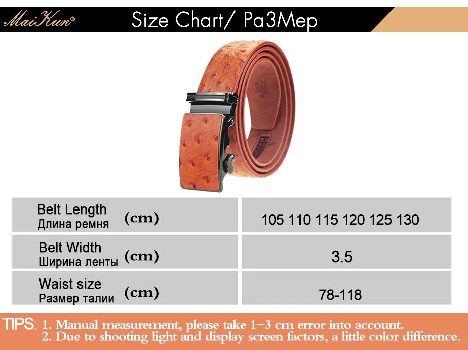 Maikun – Ceinture en cuir de luxe pour hommes, design Original, Grain d'autruche, automatique, avec boucle