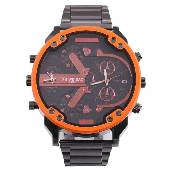 Marque grand cadran bande d'acier double affichage de l'heure hommes montres chronographe Quartz montre-bracelet militaire Relogio Masculino Hombre Reloj