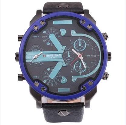 Marque grand cadran bande d'acier double affichage de l'heure hommes montres chronographe Quartz montre-bracelet militaire Relogio Masculino Hombre Reloj