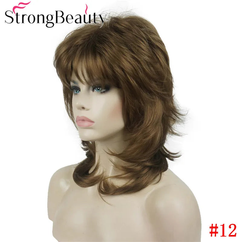 Perruque synthétique ondulée mi-longue pour femmes, cheveux naturels, sans capuchon