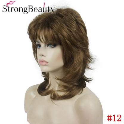 Perruque synthétique ondulée mi-longue pour femmes, cheveux naturels, sans capuchon