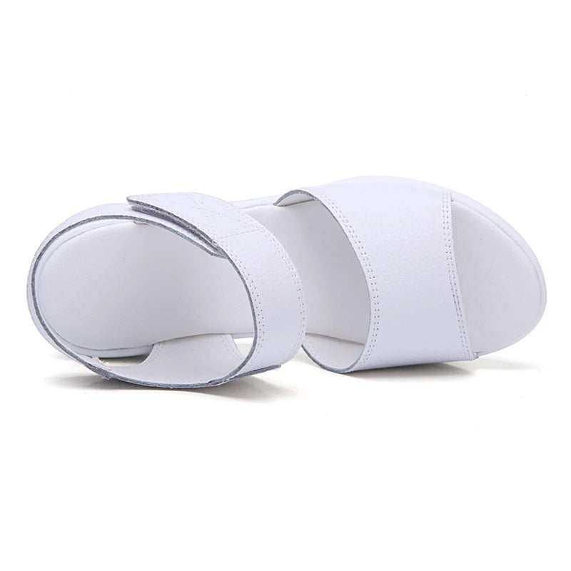 WOIZGIC-Sandales en cuir véritable pour femmes, chaussures d'été décontractées à plateforme avec boucle à crochet, AM-9018