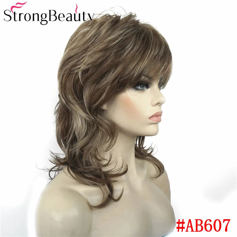 Perruque synthétique ondulée mi-longue pour femmes, cheveux naturels, sans capuchon