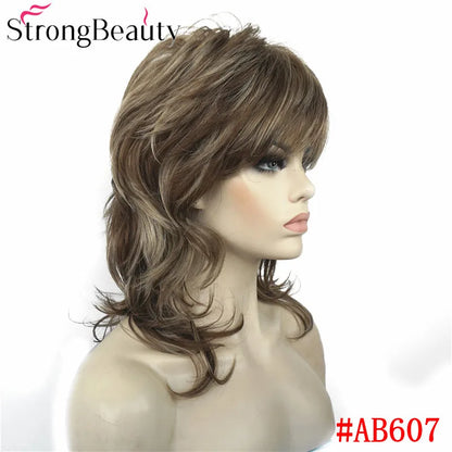 Perruque synthétique ondulée mi-longue pour femmes, cheveux naturels, sans capuchon