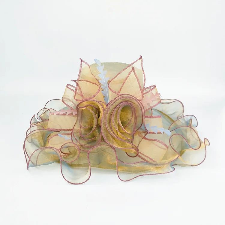 Chapeau d'été à large bord pour femmes, ruban en Organza, Protection UV florale, casquette de soleil de plage, chapeau pour vacances, église, casquette de fête, B-8624