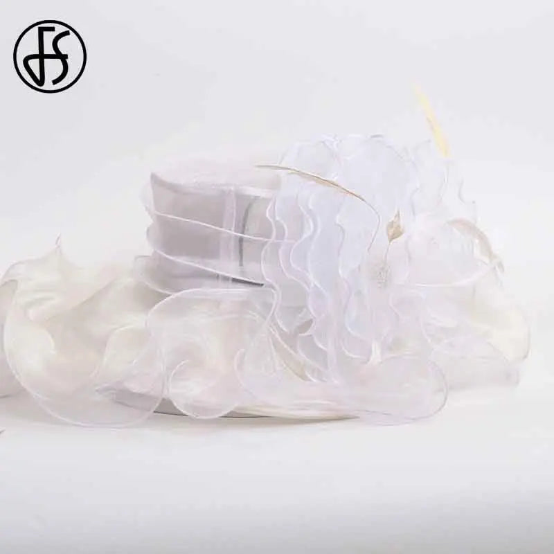 FS Organza Kentucky Derby Fascinators chapeau pour femmes dames à large bord chapeaux de soleil fleurs élégant mariage mariée église fête Fedoras
