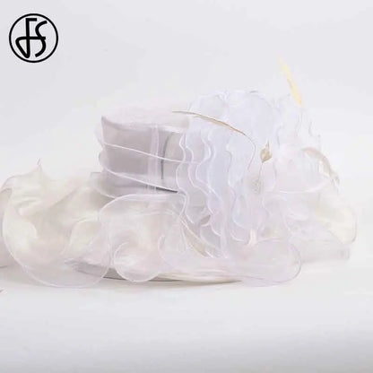 FS Organza Kentucky Derby Fascinators chapeau pour femmes dames à large bord chapeaux de soleil fleurs élégant mariage mariée église fête Fedoras