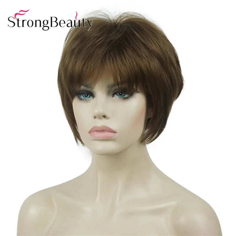 StrongBeauty-Perruques Synthétiques Courtes Droites, Cheveux Doux, Layered Shag, Ombre Blonde