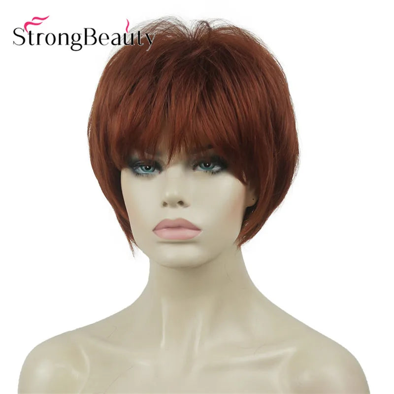 StrongBeauty-Perruques Synthétiques Courtes Droites, Cheveux Doux, Layered Shag, Ombre Blonde