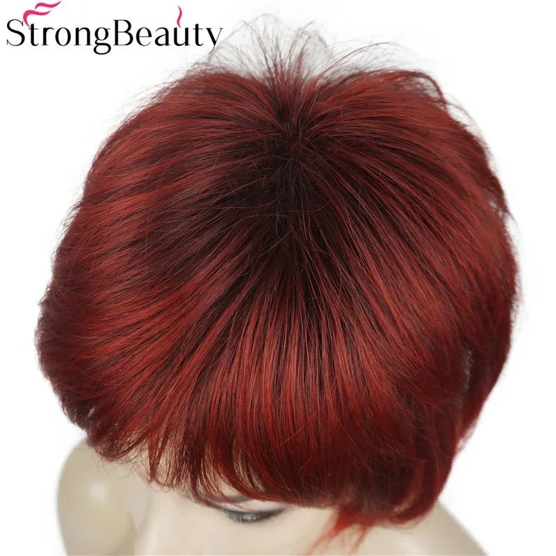 StrongBeauty-Perruques Synthétiques Courtes Droites, Cheveux Doux, Layered Shag, Ombre Blonde