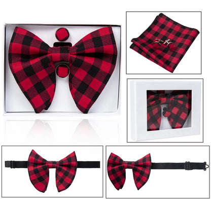 Ricnais velours grand noeud papillon hommes noeuds papillon poche carré boutons de manchette ensemble solide rouge bleu mouchoir cravate pour homme cadeau de mariage