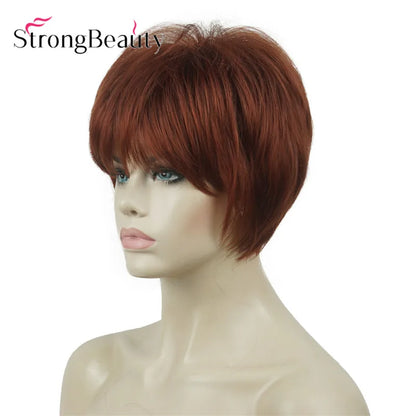 StrongBeauty-Perruques Synthétiques Courtes Droites, Cheveux Doux, Layered Shag, Ombre Blonde