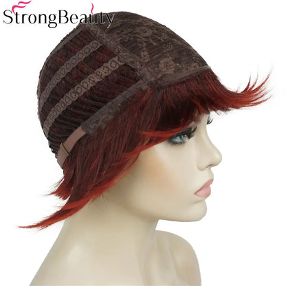 StrongBeauty-Perruques Synthétiques Courtes Droites, Cheveux Doux, Layered Shag, Ombre Blonde