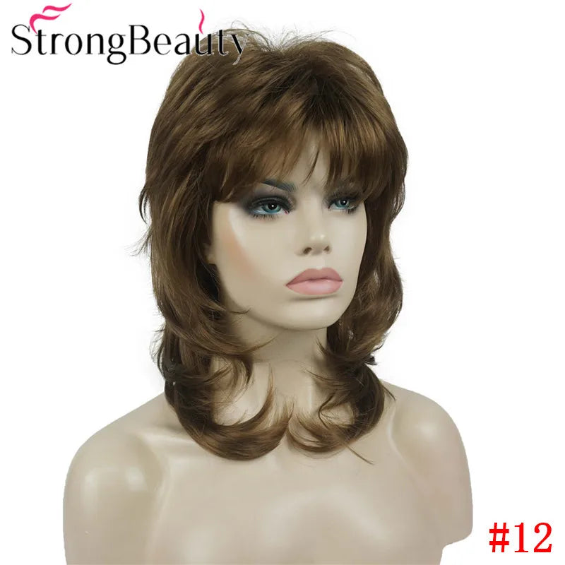 Perruque synthétique ondulée mi-longue pour femmes, cheveux naturels, sans capuchon