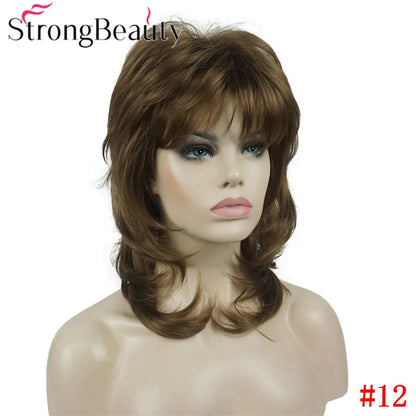 Perruque synthétique ondulée mi-longue pour femmes, cheveux naturels, sans capuchon