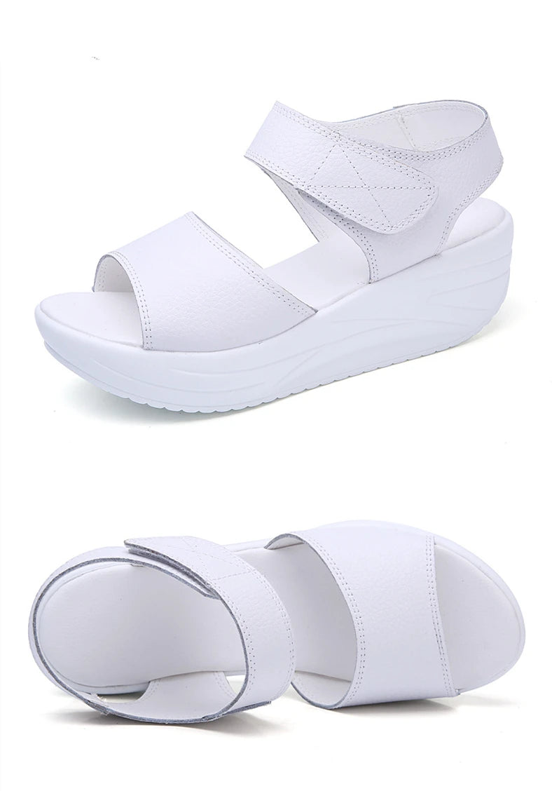 WOIZGIC-Sandales en cuir véritable pour femmes, chaussures d'été décontractées à plateforme avec boucle à crochet, AM-9018