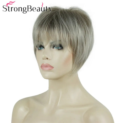 StrongBeauty-Perruques Synthétiques Courtes Droites, Cheveux Doux, Layered Shag, Ombre Blonde