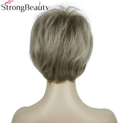 StrongBeauty-Perruques Synthétiques Courtes Droites, Cheveux Doux, Layered Shag, Ombre Blonde