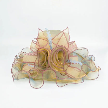 Chapeau d'été à large bord pour femmes, ruban en Organza, Protection UV florale, casquette de soleil de plage, chapeau pour vacances, église, casquette de fête, B-8624