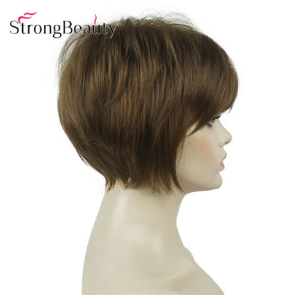 StrongBeauty-Perruques Synthétiques Courtes Droites, Cheveux Doux, Layered Shag, Ombre Blonde