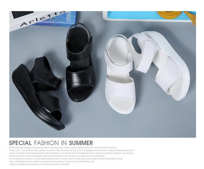 WOIZGIC-Sandales en cuir véritable pour femmes, chaussures d'été décontractées à plateforme avec boucle à crochet, AM-9018