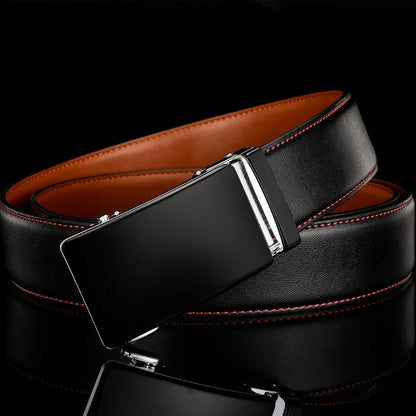Plyesxale-Ceinture en cuir véritable pour homme, ceinture habillée à cliquet, haute qualité, automatique, bleu, rouge, marron clair, environnement B36