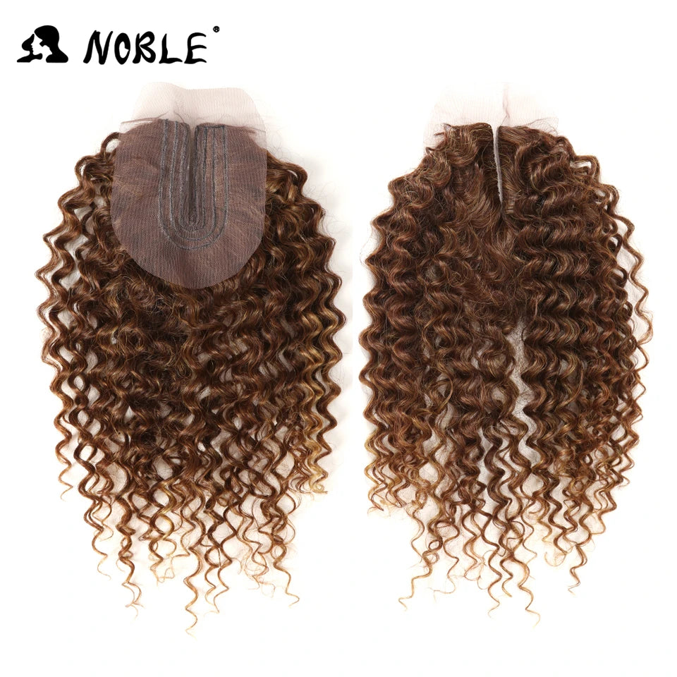 Noble tissage de cheveux synthétiques 16-20 pouces 7 pièces/lot Afro crépus bouclés paquets de cheveux avec fermeture dentelle synthétique pour les femmes noires