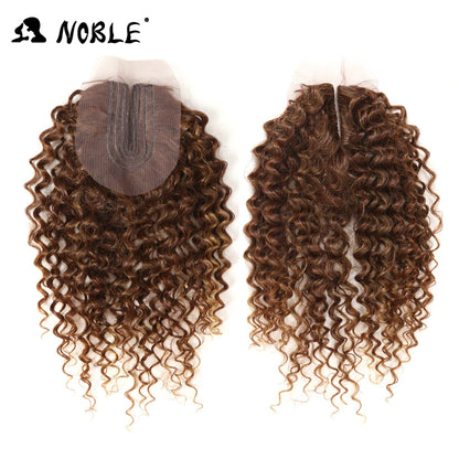 Noble tissage de cheveux synthétiques 16-20 pouces 7 pièces/lot Afro crépus bouclés paquets de cheveux avec fermeture dentelle synthétique pour les femmes noires