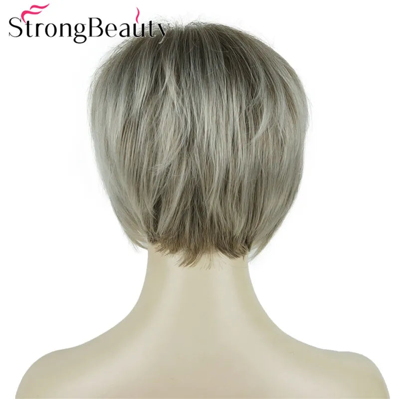 StrongBeauty-Perruques Synthétiques Courtes Droites, Cheveux Doux, Layered Shag, Ombre Blonde