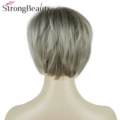 StrongBeauty-Perruques Synthétiques Courtes Droites, Cheveux Doux, Layered Shag, Ombre Blonde