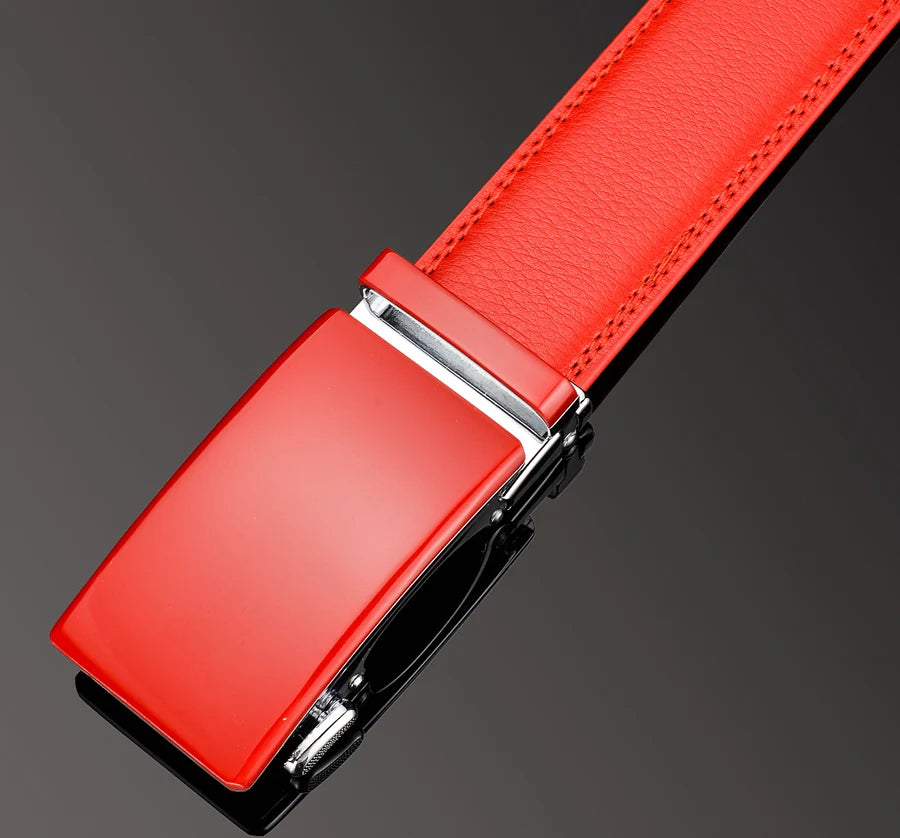 Plyesxale-Ceinture en cuir véritable pour homme, ceinture habillée à cliquet, haute qualité, automatique, bleu, rouge, marron clair, environnement B36