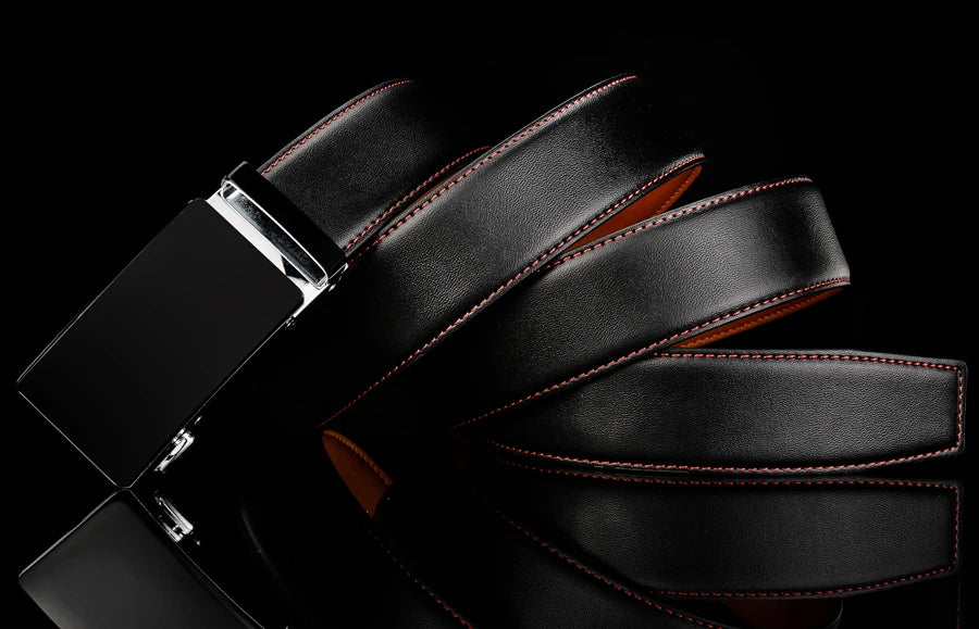 Plyesxale-Ceinture en cuir véritable pour homme, ceinture habillée à cliquet, haute qualité, automatique, bleu, rouge, marron clair, environnement B36