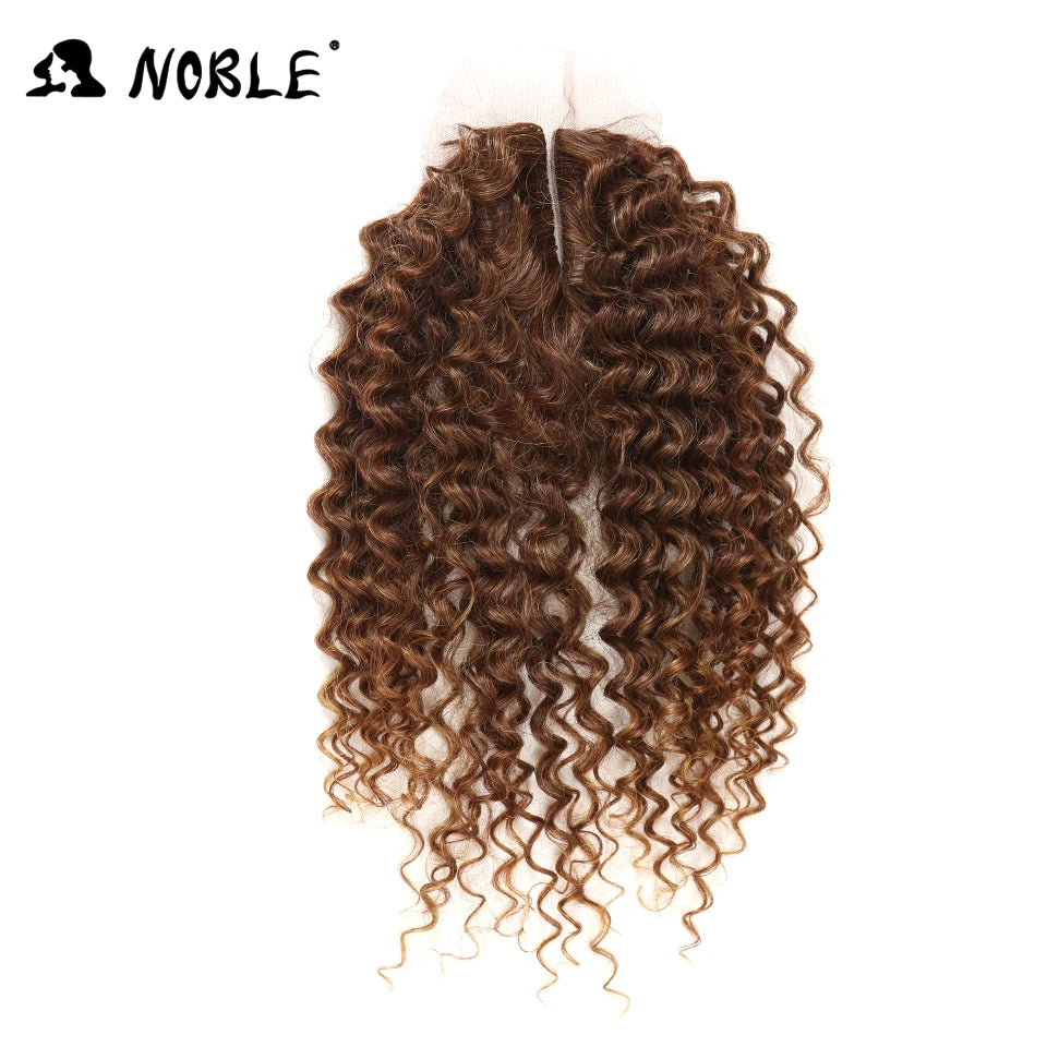 Noble tissage de cheveux synthétiques 16-20 pouces 7 pièces/lot Afro crépus bouclés paquets de cheveux avec fermeture dentelle synthétique pour les femmes noires