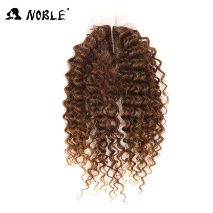 Noble tissage de cheveux synthétiques 16-20 pouces 7 pièces/lot Afro crépus bouclés paquets de cheveux avec fermeture dentelle synthétique pour les femmes noires