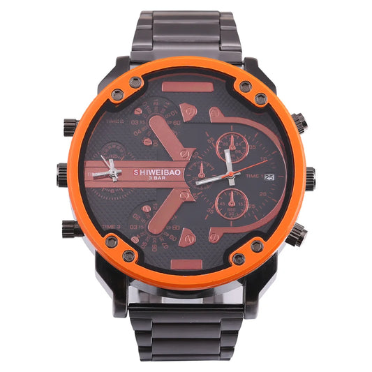 Marque grand cadran bande d'acier double affichage de l'heure hommes montres chronographe Quartz montre-bracelet militaire Relogio Masculino Hombre Reloj