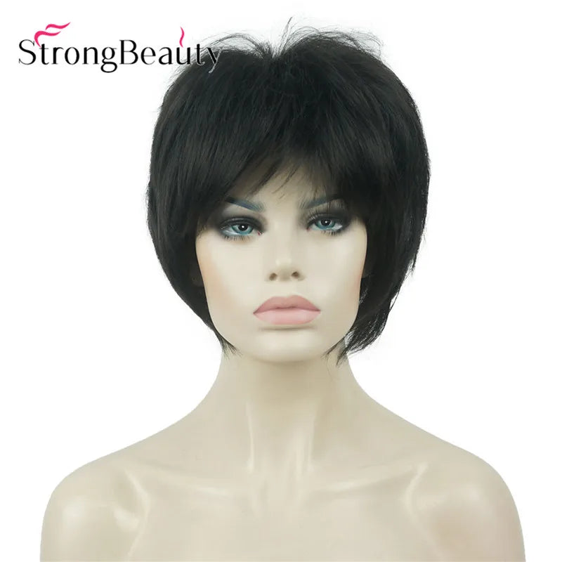 StrongBeauty-Perruques Synthétiques Courtes Droites, Cheveux Doux, Layered Shag, Ombre Blonde