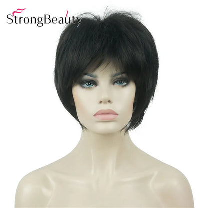 StrongBeauty-Perruques Synthétiques Courtes Droites, Cheveux Doux, Layered Shag, Ombre Blonde